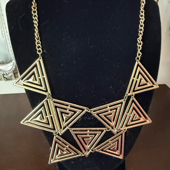 Jewelry - Vintage Gold Tone Art Deco Geometric Triangle Statement Necklace w/ Extender